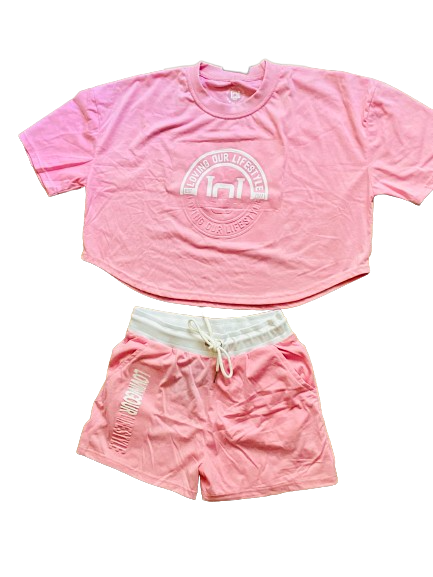 Pink Oversized Women's Crop Top Short Sets
