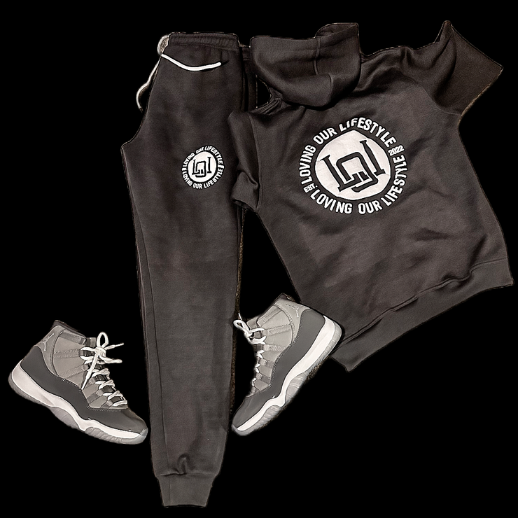 Grey and White Hoodie Jogger Set